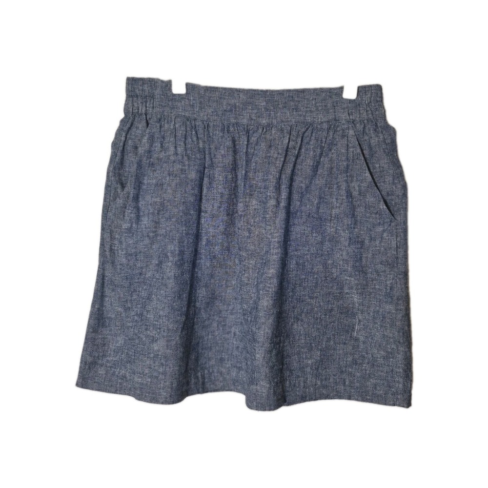 Loft Outlet Skirt Womens SP Blue Chambray Gathered Linen Blend Pockets Pull On